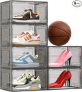 6 Pack XX Large Shoe Organizer, Heavy-Duty Hard Thicken Plastic Clear Stackable Shoe Storage Box Organizer for Closet, Space-Saving Shoe Rack Display Case Bin Containers for Sneakers, Grey