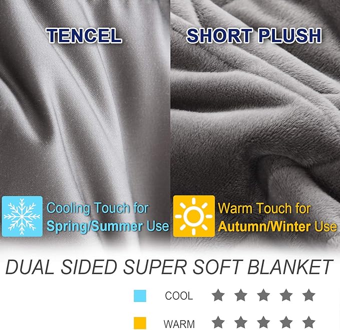 OMYSTYLE Reversible Weighted Blanket 48''x72'' 15lbs for Adults, Warm Short Plush and Cool Tencel Fabric Double-Sided Weighted Blanket for All Season Use - Carry Bag Included