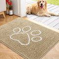 OLANLY Dog Door Mat for Muddy Paws 40x32, Paw Print Design, Absorbs Moisture and Dirt, Absorbent Non-Slip Washable Doormat, Quick Dry Chenille Mud Mat for Dogs, Entry Indoor Entryway Carpet, Beige