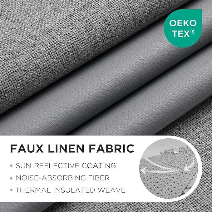 Joydeco Blackout Curtains 84 Inches Long 2 Panels Burg, Room Darkening Curtains for Bedroom, 100% Black Out Textured Thermal Drapes Privacy Protection 2 Panels Set(W52 x L84 Inch, Light Grey)