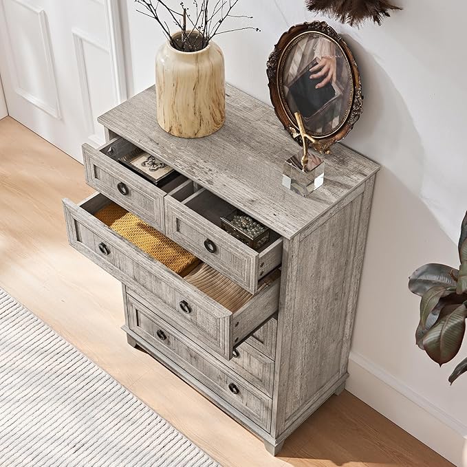 Farmhouse 6 Drawer Dresser for Bedroom Set of 2, 41" Tall Small Dressers & Chest of Drawers, Rustic Wood Dresser with Metal Handle, Storage Organizer Closet for Living Room, Hallway, Entryway