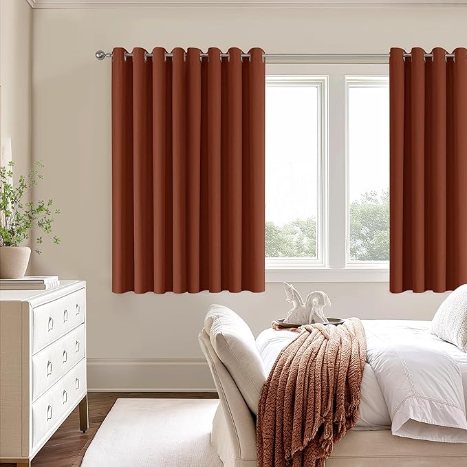 ChrisDowa 100% Blackout Terracotta Solid Curtains 54 Inches Long 2 Panels for Bedroom Living Room,Farmhouse Room Darkening Thermal Insulated Soundproof Grommet Top Window Treatment Drapes,52x54