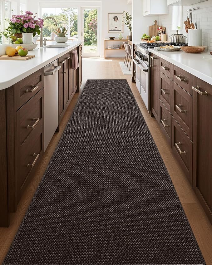 Color&Geometry Door Mat 2'4"x8' Runner Rug with Rubber Backing, Non Slip Washable Hallway Rug, Carpet Runners for Hallway Living Room Bedroom, Brown (Rolled-up NO Creases)