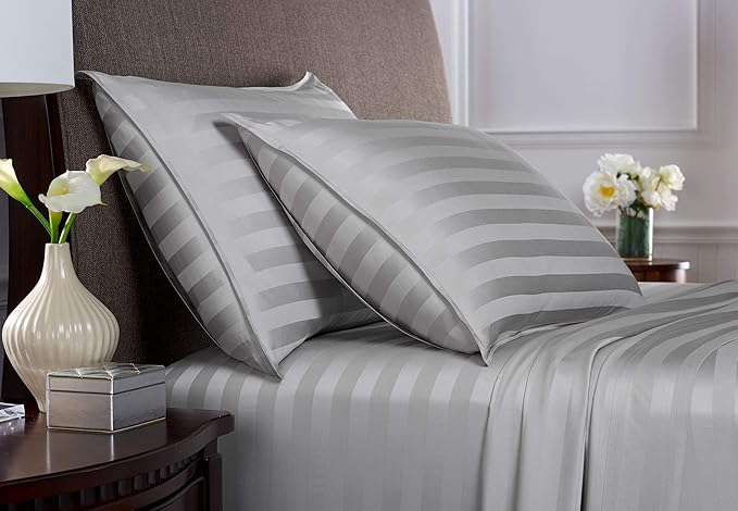 Pure Bamboo King Sheets, Genuine 100% Organic Viscose Derived from Bamboo Bed Sheet Set, Luxuriously Soft & Cooling, Double Stitching, 2 Year Quality Promise (King, Jacquard Silver)