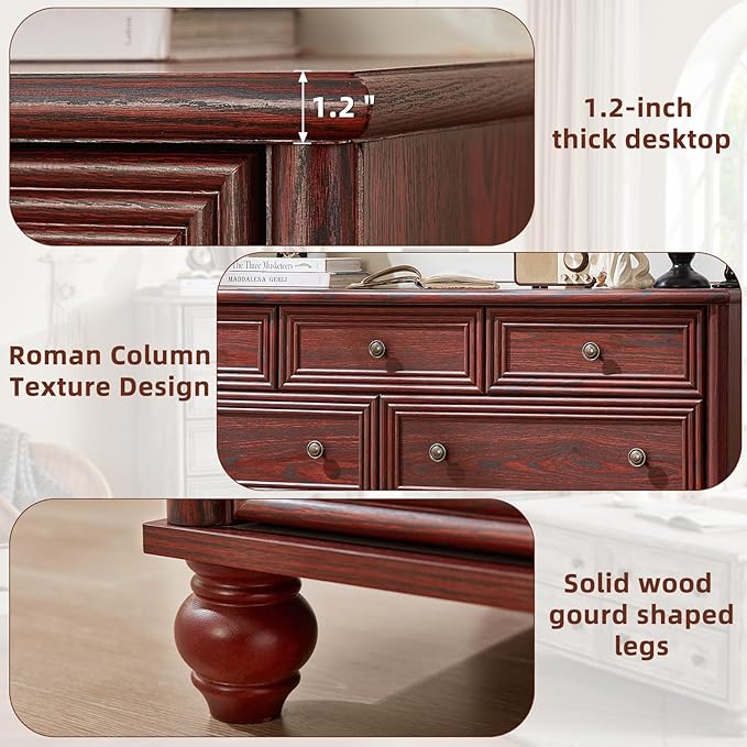 Farmhouse Dressers & Night Stand Set of 4, Wood 54" Wide 7 Drawer Dresser & 45" Tall Chest of Drawers, 18" Roman Column Nightstand Set of 2, Bedroom Furniture Dresser Sets for Home Living Room Hallway