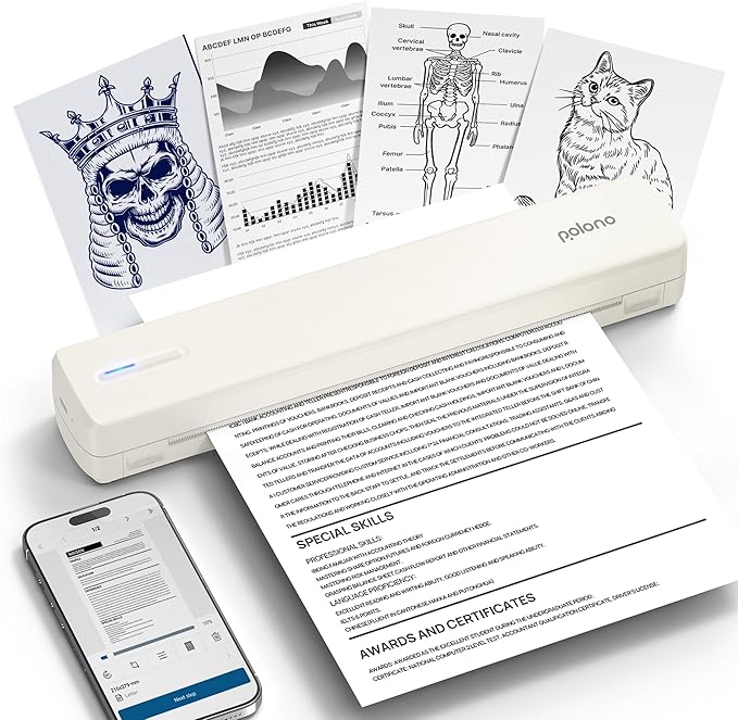 POLONO Portable Printer Wireless for Travel, D810 Bluetooth Thermal Printer Support for 8.5"x11" US Letter, Beige