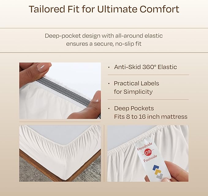 California Design Den Queen Sheets Set - Soft 800 Thread Count Sateen, 100% Cotton Bed Sheets Set with Deep Pockets, Durable Bedding - True Ivory