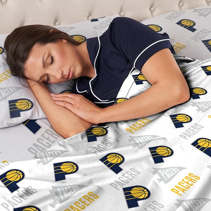 Northwest Officially Licensed Indiana Pacers NBA Queen Size Sheet Set – Soft Team Logo Bedding for Dorms, Bedrooms, Fan Caves & Game Day Style