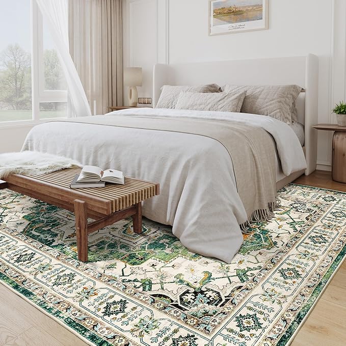 zesthome 8x10 Area Rugs,Stain Resistant Washable Rug,Ultra-Thin Rugs for Living Room,Bedroom,Non-Slip Backing Home Decor Large Area Rug (Green,8'x10')