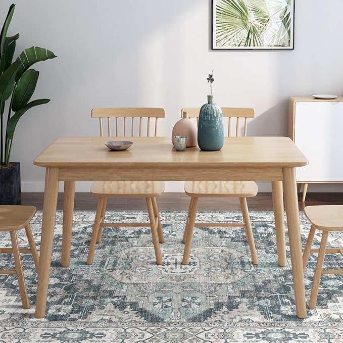 4x6 Vintage Washable Area Rug for Living Room,Low Pile Non Slip Carpet Non-Shedding Small Area Rug Soft Indoor Stain Resistant Rug Boho Print Mat for Bedroom Dining Room Blue Beige Multi