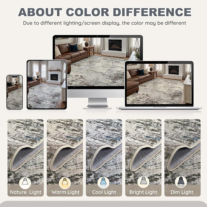 Area Rug Living Room Rugs - 5x7 Washable Large Soft Indoor Neutral Modern Abstract Low Pile Rug Carpet for Bedroom Dining Room Farmhouse Home Office - Brown Rust