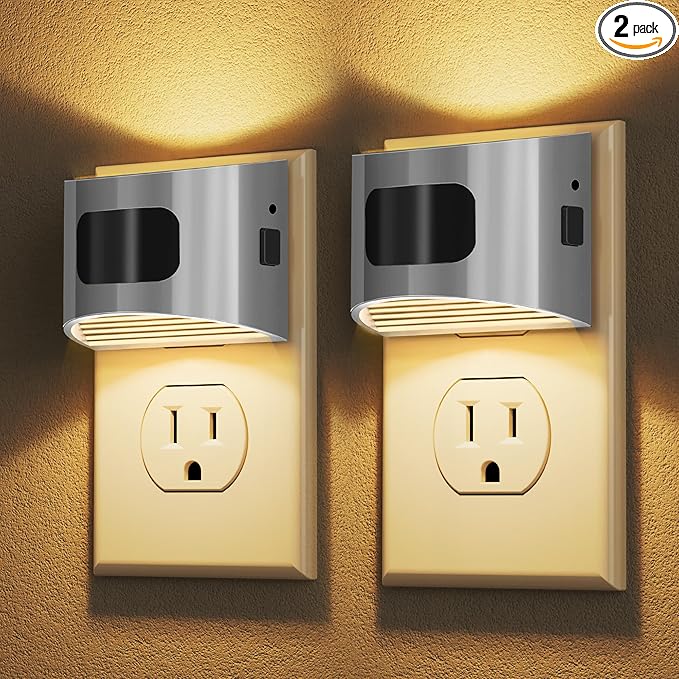 DORESshop LED Night Light[2 Pack], Silver Night Lights Plug into Wall, 3 Mode Plug in Night Light with Motion Sensor, Dusk to Dawn Sensor, Nightlights for Adults, Bedroom, Bathroom, Hallway