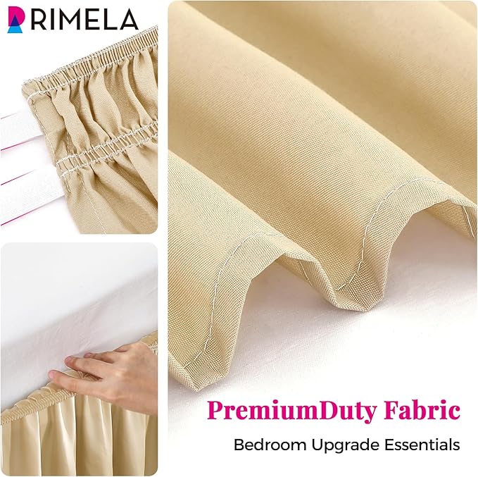 RIMELA Beige Bed Skirt King Size 15 Inch Drop, Wrap Around Elastic Bedskirt, Dust Ruffle for Adjustable Bed Base Machine Washable Easy to Install Bed Skirts