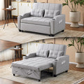 VINGLI Convertible Loveseat Sleeper, Light Grey Faux Leather Futon Sofa Bed Pullout Couch Bed with USB Ports, Cup Holders, Armrest for Living Room, Bedroom, Home Office Apartment