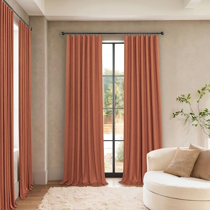 Pitalk Terracotta Blackout Curtains for Nursery 63 Inch Length 2 Panel Autumn Fall Decoration Linen Boho Western Curtain for Bedroom Window Room Darkening Rust Curtains for Living Room Dining MCM