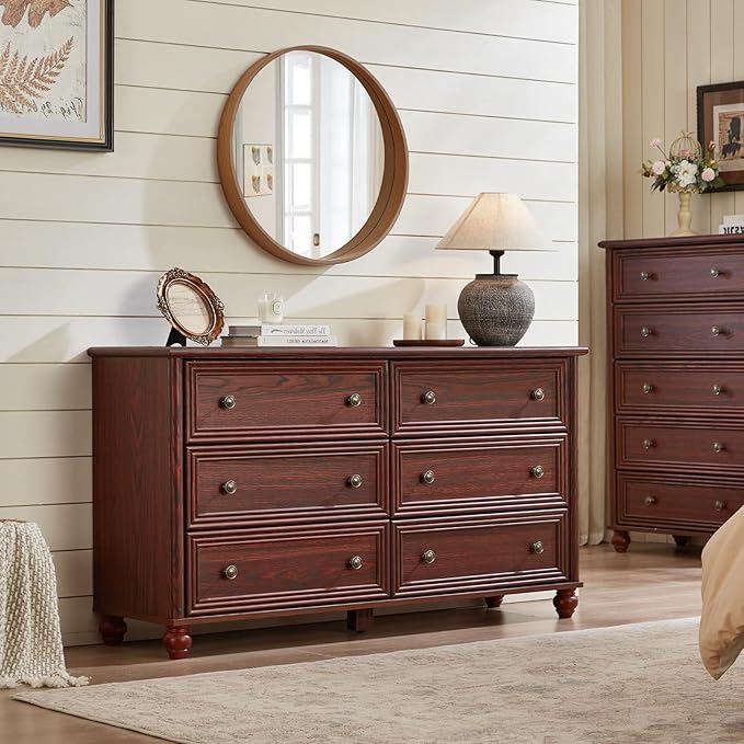 Farmhouse Dressers & Night Stand Set of 4, Wood 54" Wide Dresser & 45" Tall Chest of Drawers, 18" with Charging Station Nightstand Set of 2, Bedroom Furniture Dresser Set for Home Living Room Hallway