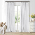 Soft White 100 Inch Floor Length Linen Blackout Curtains for Bedroom Pinch Pleated Black Out Thermal Insulated Window Drapes Light Blocking Double Layer Soundproof 100 Inch White Curtain 2 Panels