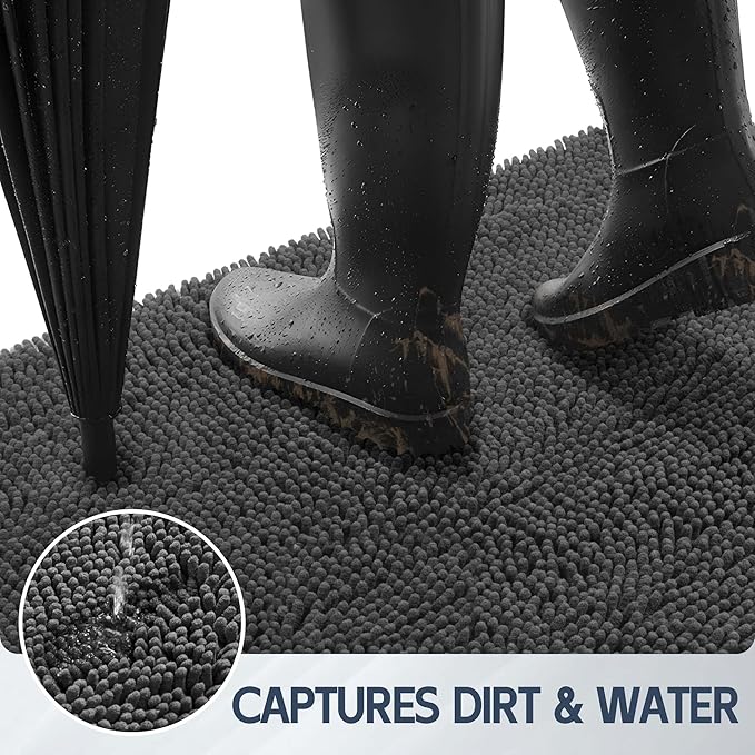 Dog Door Mat for Muddy Paws, 60" x 30" Chenille Absorbent Front Door Mat Inside, Large Runner Mud Mat for Dogs, Trap Dirt Washable Non Slip Outdoor Indoor Entrance Doormats, Grey