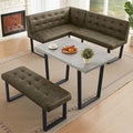 3-Piece Corner Dining Table Set with Bench, 70 Inch Space-Saving Breakfast Nook for Kitchen & Dining Room(Grey Table+Right Seat Brown Bench)