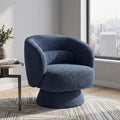 Swivel Accent Chair, Modern 360 Degree Swivel Barrel Chair with Arms & Curved Back and Lumbar Support Cushion, Comfy Round Single Boucle Sofa for Small Space, Living Room, Bedroom, Blue
