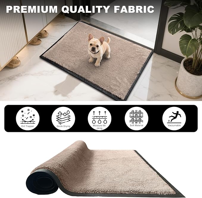 Mibao Dirt Trapper Door Mat for Indoor Outdoor, Waterproof All-Season, All-Weather Doormat, Heavy Duty Non-Slip Entrance Rug, Low Profile Absorbent Entrance Mat Carpet, 48" x 36", Beige