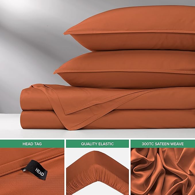Pure Bamboo California King Sheets, Genuine 100% Organic Viscose Derived from Bamboo Bed Sheet Set, Soft & Cooling, Double Stitching, 2 Year Quality Promise (California King, Terracotta)