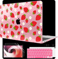 MEEgoodo for MacBook Air 13 inch Case 2021 2020 2019 2018 Released A2337 M1 A2179 A1932 with Touch ID, Plastic Hard Shell & Keyboard Cover Compatible with MacBook Air Case 13.3, Strawberries & Flowers