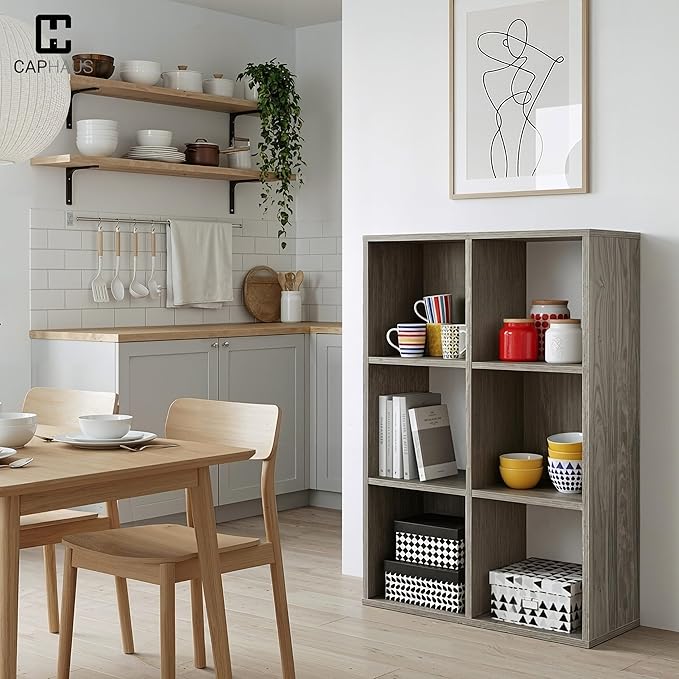 CAPHAUS Sturdy Room 11-Inch Cube Storage Organizer Shelf, with Thick Exterior Edge, Storage Shelf Divider w/Back, Bookcase, 6-Cube, Dark Grey