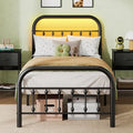 WLIVE Metal Platform Bed Frame, Twin Bed Frames with Headboard, Bed Frame with LED Lights and Charging Station, 600LBS Mattress Foundation, Under Bed Storage, No Box Spring Needed, Black