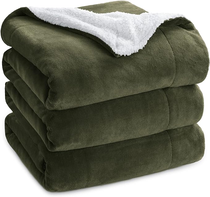 Bedsure GentleSoft Sherpa Fleece Blankets King Size for Bed - Thick and Warm Throw for Women and Men, Soft Fuzzy Plush King Blanket for Winter, Olive Green, 108x90 Inches