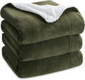 Bedsure GentleSoft Sherpa Fleece Blankets King Size for Bed - Thick and Warm Throw for Women and Men, Soft Fuzzy Plush King Blanket for Winter, Olive Green, 108x90 Inches
