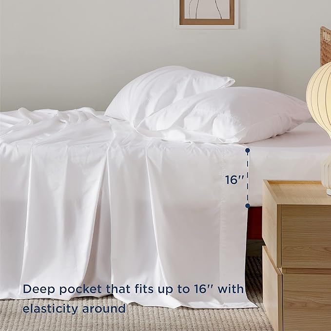 Bedsure Cooling Sheets Twin XL, Rayon Derived from Bamboo, Breathable & Soft Twin XL Sheet Sets, Deep Pocket Up to 16 Inches, Hotel Luxury Silky Dorm Bedding for Hot Sleepers, White