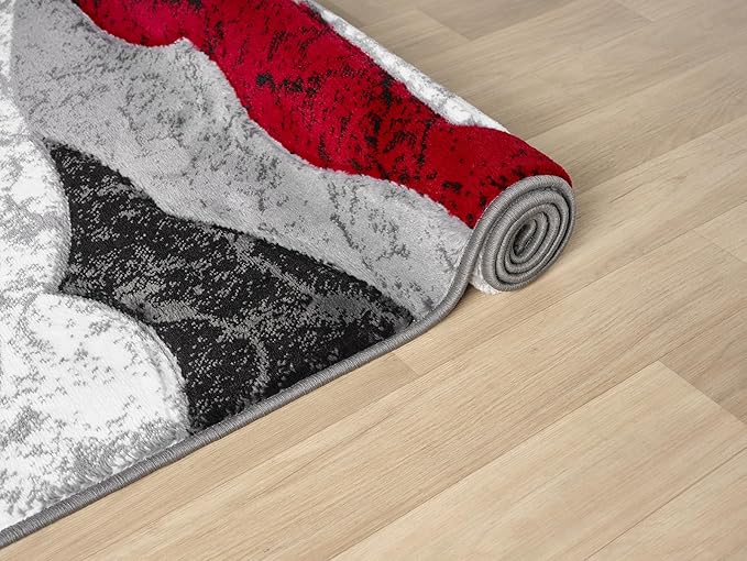 Modern Abstract Area Rug Hand Carved Contemporary Geometric Swirls Vibrant Colors Carpet for Living Room Bedroom Design PR1002 (Red, 5' x 7')