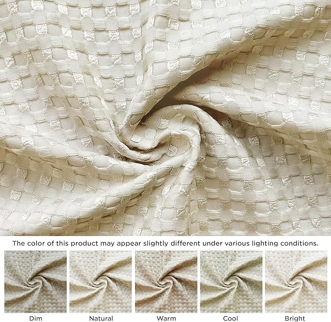 MIYE Pleated Waffle Weave Bed Skirt, Tailored Dust Ruffle 14 Inch Drop Easy Fit, Machine Washable,No Split Corners (Light Beige, Queen - 14" Drop)