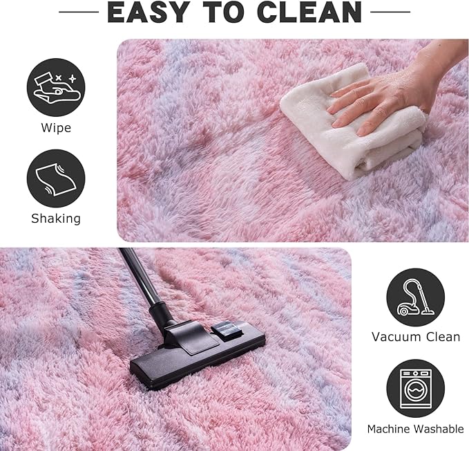 Fluffy Rugs for Bedroom Living Room, 4x6 Feet Abstract Pink Shag Area Rugs, Non-Slip Indoor Modern Fuzzy Plush Floor Carpet for Dorm Nursery Kids Room Decor, Soft Shaggy Throw Rug