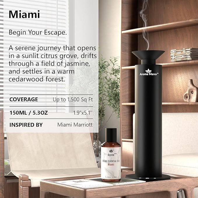 Diffuser Oils Scents - Miami Essential Oil Blend - Luxury Hotel Inspired Home Aromatherapy Diffuser Oil - Pear, Lily of The Valley - for Diffuser, Humidifier, Ultrasonic, Reed - 150ML