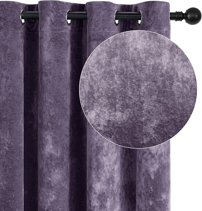 SMILETIME Lilac Purple Crushed Velvet Curtains 52x96 inch Luxurious Thermal Insulated Soundproof Drapes for Living Room Bedroom Office Soft and Durable Light-Filtering Window Treatments, 2 Panels