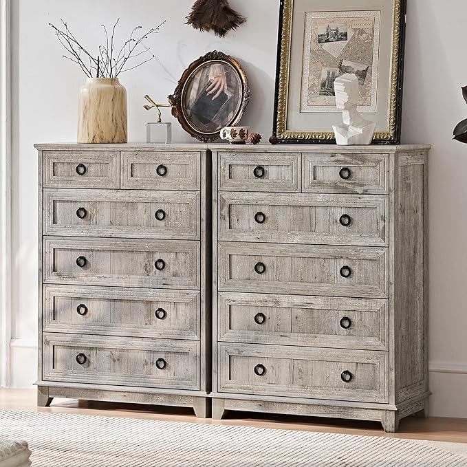 6 Drawer Dressers & Chest of Drawers, 41" Tall Small Dresser for Bedroom, Farmhouse Vintage Oak Dresser with Metal Handle, Storage Organizer Closet for Living Room Entryway Hallway