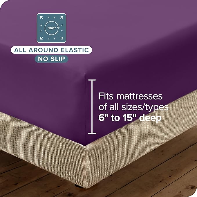 Bare Home Hotel Luxury Full Sheet Set, Extra Soft - 6 Piece Set - Deep Pockets - Easy Fit - Cooling & Breathable - Wrinkle, Fade, Stain Resistant - Includes 4 Pillowcases (Full, Plum)