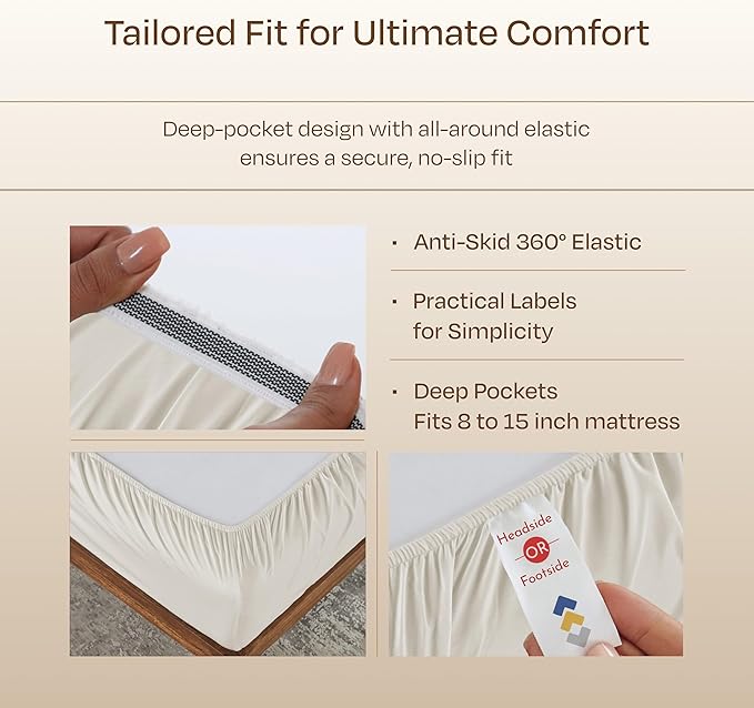 California Design Den Luxury Split King Sheets Sets for Adjustable Bed, Soft 800 Thread Count Sateen, 100% Cotton Set, Includes Twin XL Fitted Sheets - Ivory (Cream Tone)