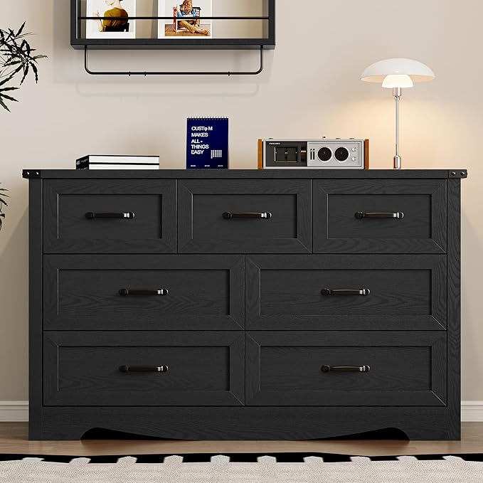 7-Drawer Dresser for Bedroom, Modern Wooden Chest of Drawers with Metal Handles, Anti-Tipping Design, Sturdy and Stable Storage Organizer for Living Room, Entryway, Home Office