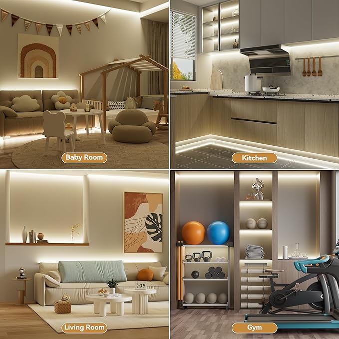 PAUTIX COB LED Strip Lights,UL Listed Dotless LED Lights with RF Remote,32.8ft Natural White 4000K Super Bright Dimmable 24V Flexible LED Tape Light,Kitchen Cabinet,Office,Stairs,Shelf Indoor Lighting