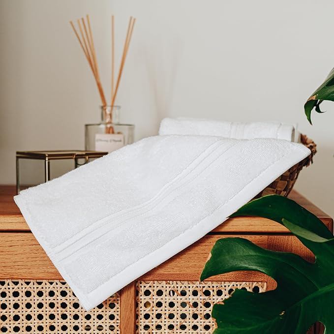 Milara Turkish Super-Plush Bathroom Hand Towels Set 2-Piece | Premium Cotton Hand Towels Set Absorbent, Durable with Hanging Loops | White Color Hand Towel, (16 x 30 Inches)