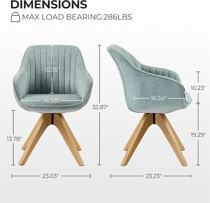 Zouron Mid Century Modern Accent Chair with Wooden Legs, Swivel Desk Chair No Wheels, Upholstered Side Armchair Vanity Chair for Small Space Home Office Living Room Bedroom, Light Blue
