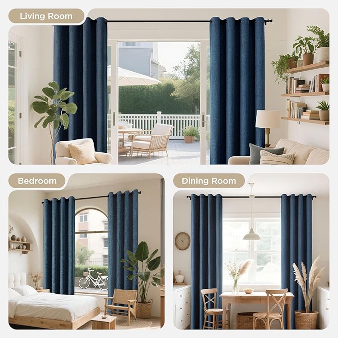 Joydeco Blackout Curtains 120 Inches Long 2 Panels Burg, Room Darkening Curtains for Bedroom, 100% Black Out Textured Thermal Drapes Privacy Protection 2 Panels Set(W52 x L120 Inch, Navy Blue)