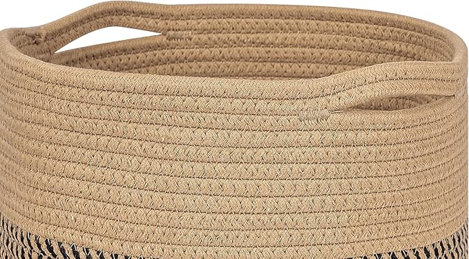voten Storage Cubes Baskets Bins Organizer 11x11x11'' Fit 12x12''Cube Storage Organizer Bookcases Shelf,Durable Woven Cotton Storage Basket for Organizing,Round 3Pack Camel/Mixed Black