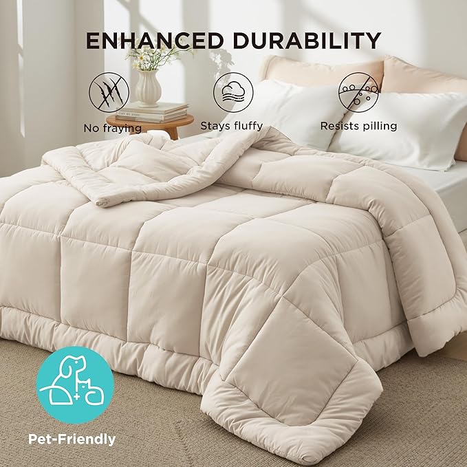 Bedsure Comforter Duvet Insert - Quilted Comforters King Size, All Season Duvet, GentleSoft Down Alternative Bedding, with 8 Tabs, Gifts for Women/Men, Linen, King 90 x 102 Inches