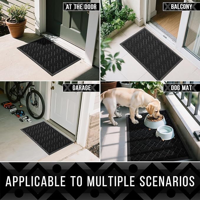 Yimobra Large Door Mat 47x24, All-Season Waterproof Doormat Outdoor Entrance, Heavy Duty Non-Slip Outside Door Mat for Garage Patio Proch Entryway Indoor, Easy Clean, Black