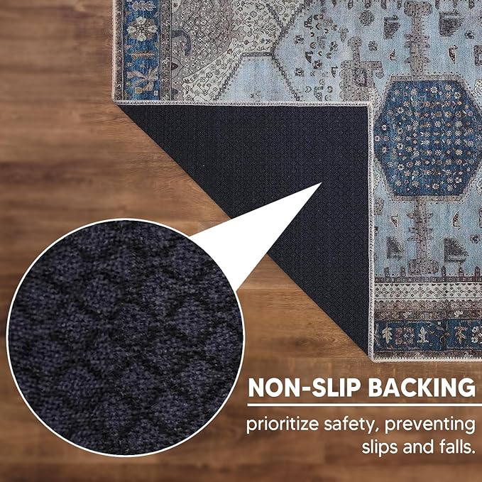 Keen Home Design 6x9 Rug - Machine Washable Area Rug with Non-Slip Backing, Ideal for Living Room, Dining Room, Bedroom - Vintage, Easy Clean, Durable, Low Pile Rug - (6' x 9')