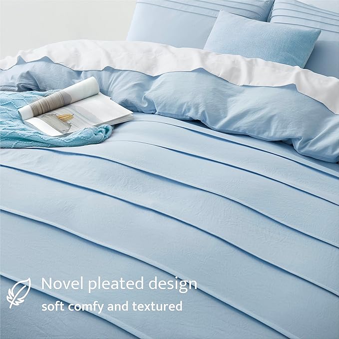 Oli Anderson Airy Blue Duvet Cover King Size - Pleated King Duvet Cover, 3PCS Soft and Breathable Textured Bedding Set with Zipper Closure(Airy Blue,104"x90")
